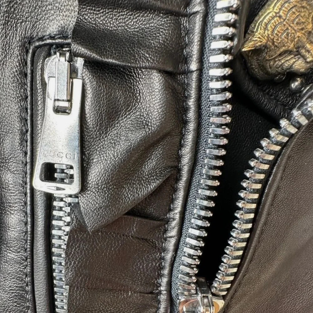 NWT✨ Gucci 2017 Lamb Leather Biker Jacket – Studded & Pearl Detail (IT40 / US 4) - Picture 4 of 13